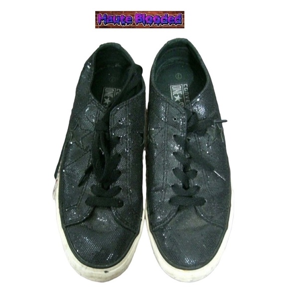 Converse One Star Black Glitter Shoes Chucks Chuck Taylor Bling Dark Academia 7 - Picture 2 of 11